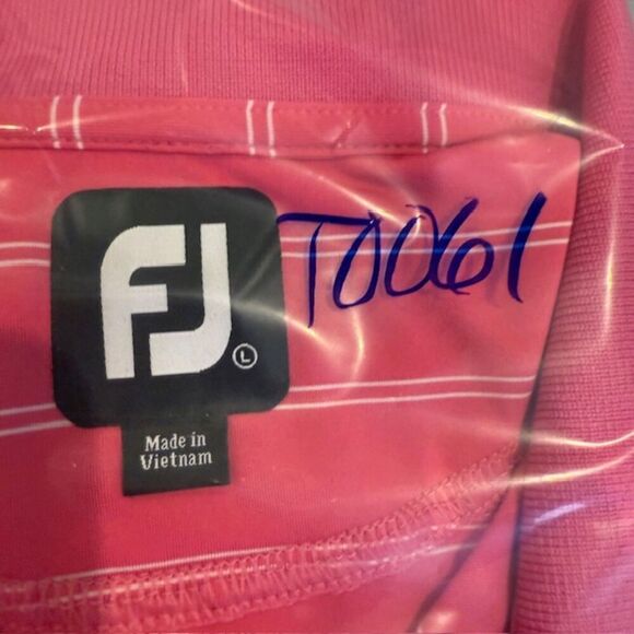 FootJoy Golf Polo Pink with White Stripes Performance Size Large - Picture 12 of 12